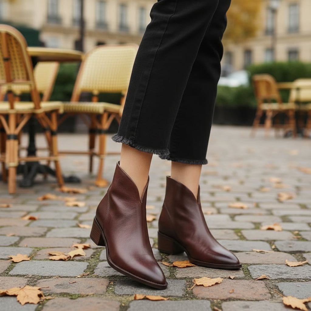 Stivali alla Caviglia in Pelle di Lusso