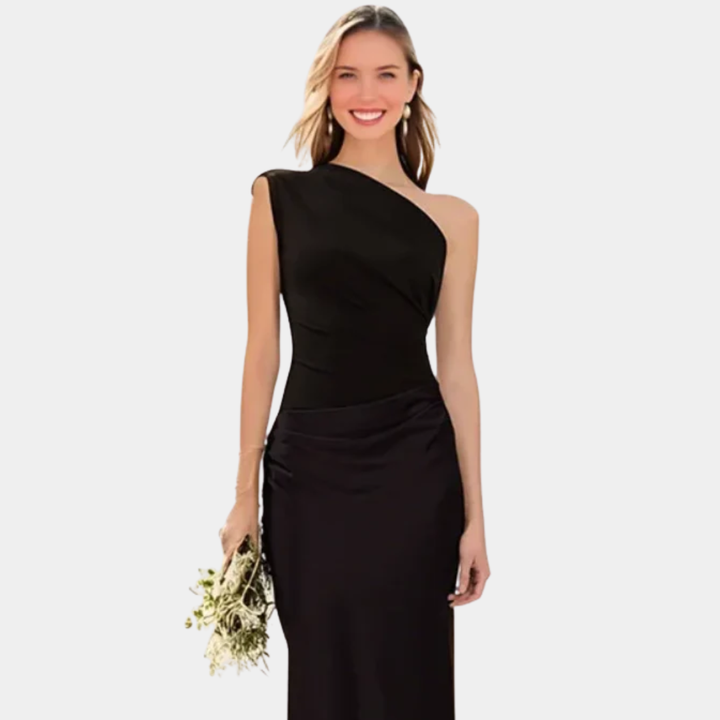 Aleida | Abito Maxi in Satin con Spalla Scoperta