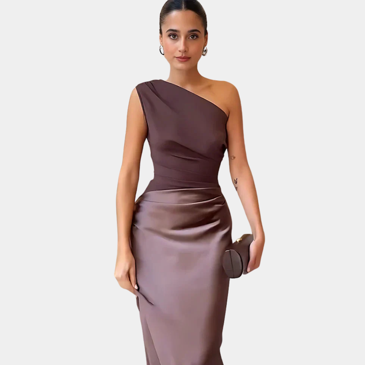 Aleida | Abito Maxi in Satin con Spalla Scoperta
